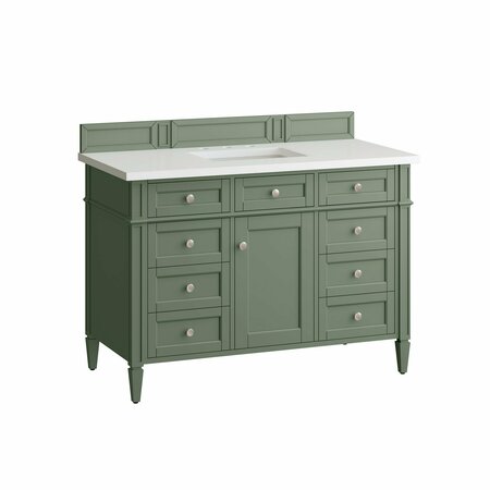 James Martin Vanities Brittany 48in Single Vanity, Smokey Celadon w/ 3 CM White Zeus Top 650-V48-SC-3WZ